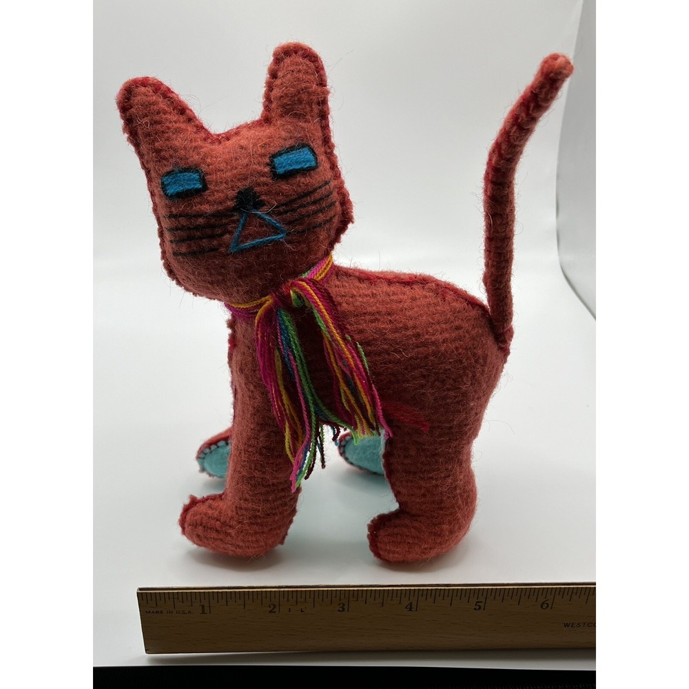 Chiapas Colorful Wool Cat - Mexican Folk Art Stuffed Animal Plush - Picture 6 of 6